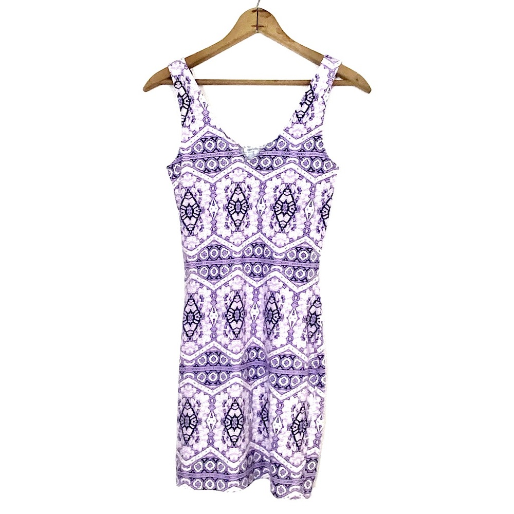 Charlotte Russe Purple Bohemian Print Bodycon Mini Dress Tank Dress Aztec Tribal